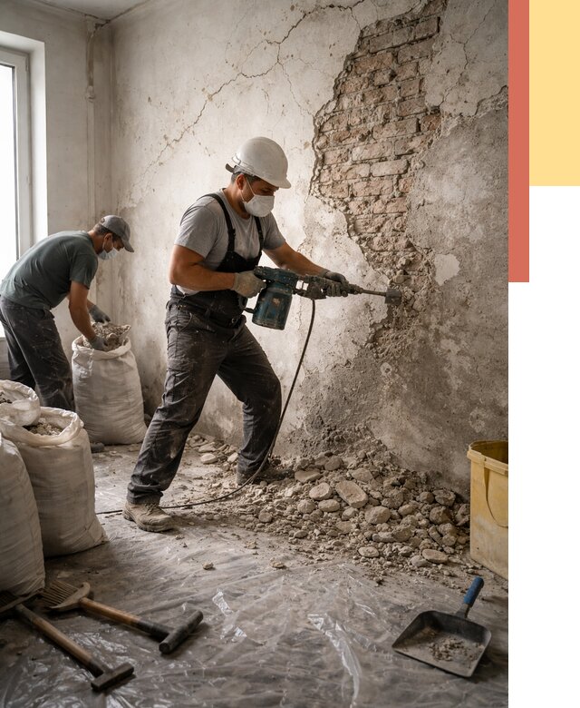 Демонтаж штукатурки со стен в Луге от 7423 руб/м² — быстро и недорого | ОТДЕЛОЧНИК-Лга