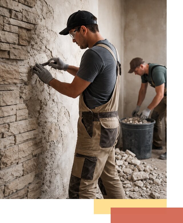 Демонтаж декоративного камня в Луге профессионально и безопасно