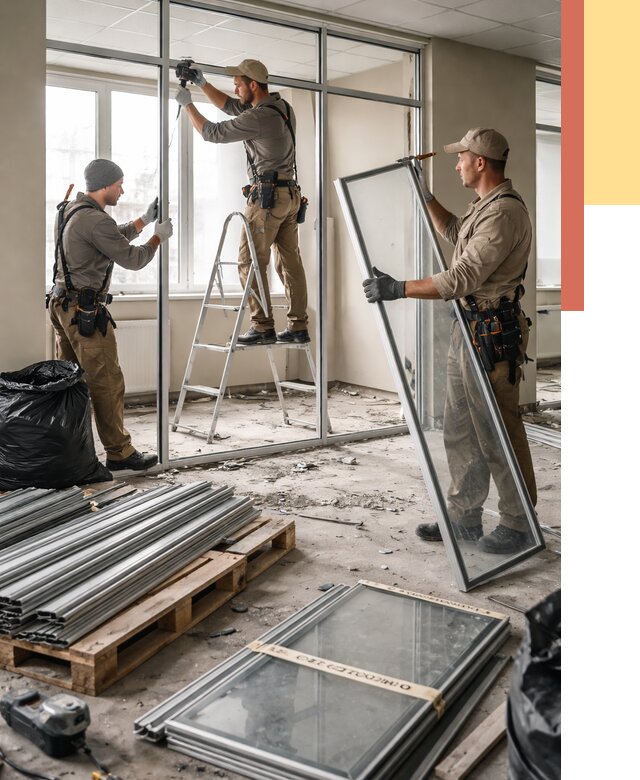 Демонтаж алюминиевых перегородок в Луге от 4330 руб. — быстро и недорого | ОТДЕЛОЧНИК-Лга