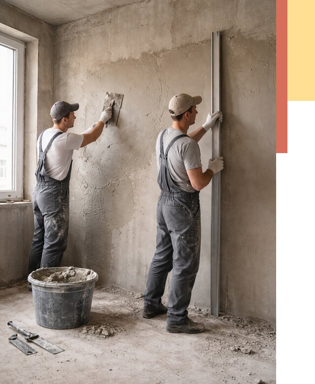 Штукатурка бетонных стен в Луге от 4640 руб/м² — качественно и быстро | ОТДЕЛОЧНИК-Лга