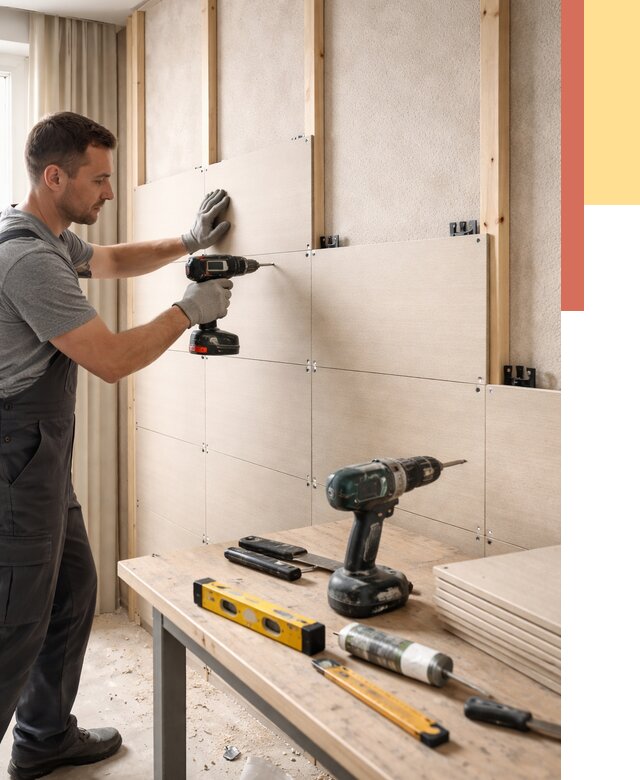 Монтаж МДФ панелей на стены в Луге от 1289 руб. под ключ | ОТДЕЛОЧНИК-Лга