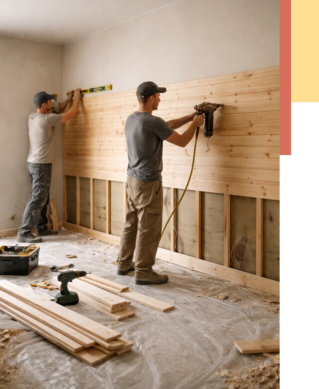 Монтаж деревянной вагонки на стены в Луге от 7733 руб. | Услуги монтажа вагонки | ОТДЕЛОЧНИК-Лга