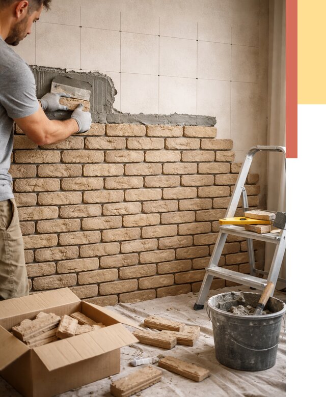 Монтаж декоративного кирпича в Луге от 3299 руб./м² — быстро и недорого | ОТДЕЛОЧНИК-Лга