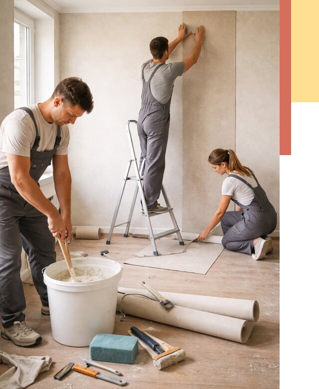 Оклейка стен обоями в Луге от 3609 руб/м2 — быстро и недорого | ОТДЕЛОЧНИК-Лга