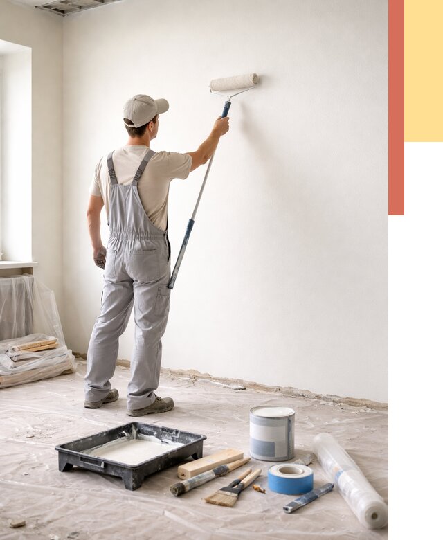 Покраска стен водоэмульсионной краской в Луге от 464 руб. за м² | ОТДЕЛОЧНИК-Лга