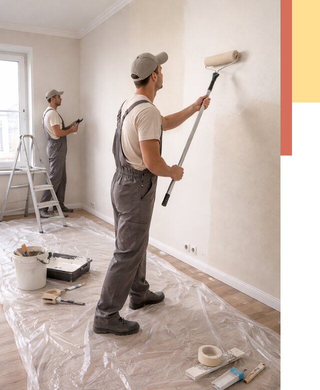 Покраска стен акриловой краской в Луге от 3609 руб./м² — быстро и недорого | ОТДЕЛОЧНИК-Лга