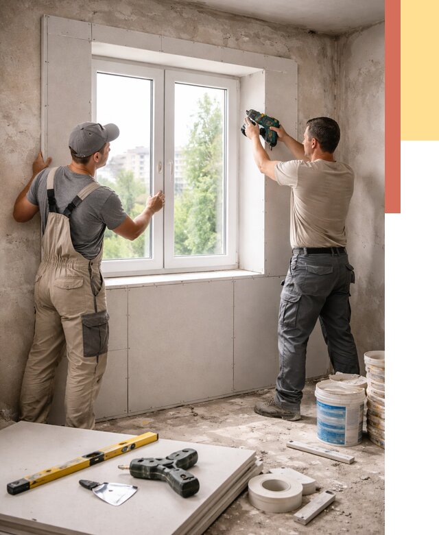 Монтаж откосов из гипсокартона в Луге от 4640 руб. под ключ | ОТДЕЛОЧНИК-Лга