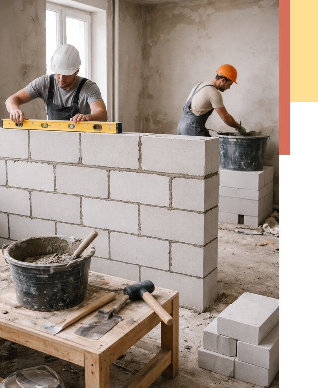 Кладка перегородок из газобетона в Луге от 3299 руб. под ключ | ОТДЕЛОЧНИК-Лга