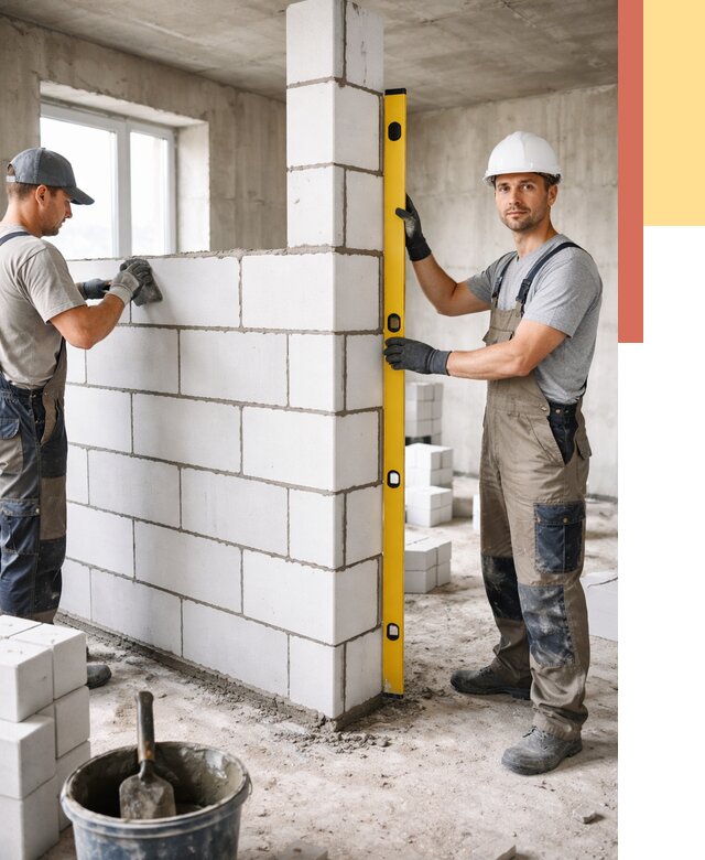 Кладка перегородок из пеноблока в Луге от 1856 руб. под ключ | ОТДЕЛОЧНИК-Лга