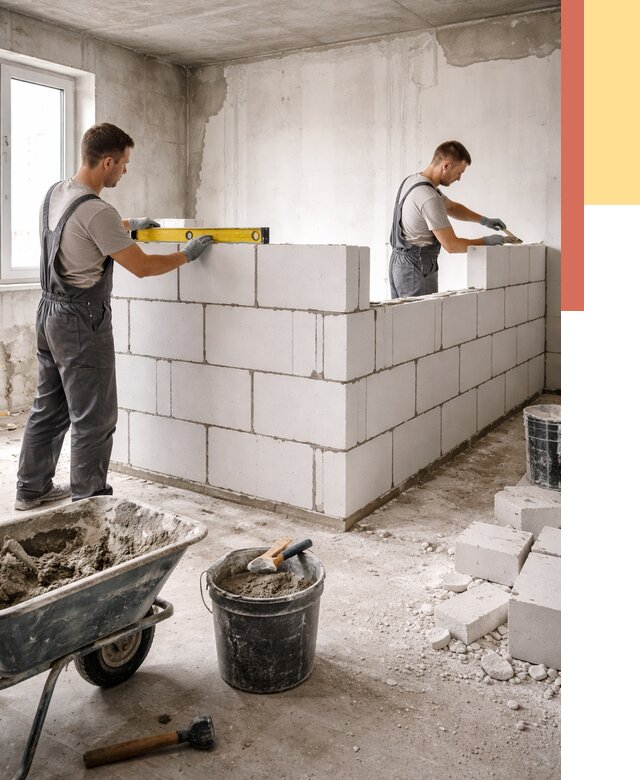 Кладка перегородок из ПГП в Луге от 2578 руб./м2 — монтаж и возведение под ключ | ОТДЕЛОЧНИК-Лга