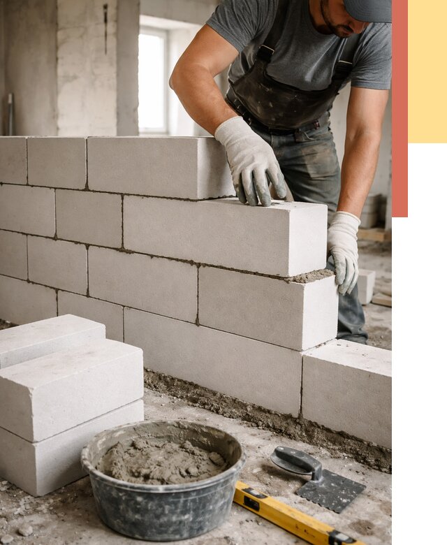 Кладка перегородок из силикатного блока в Луге от 4124 руб. под ключ | ОТДЕЛОЧНИК-Лга