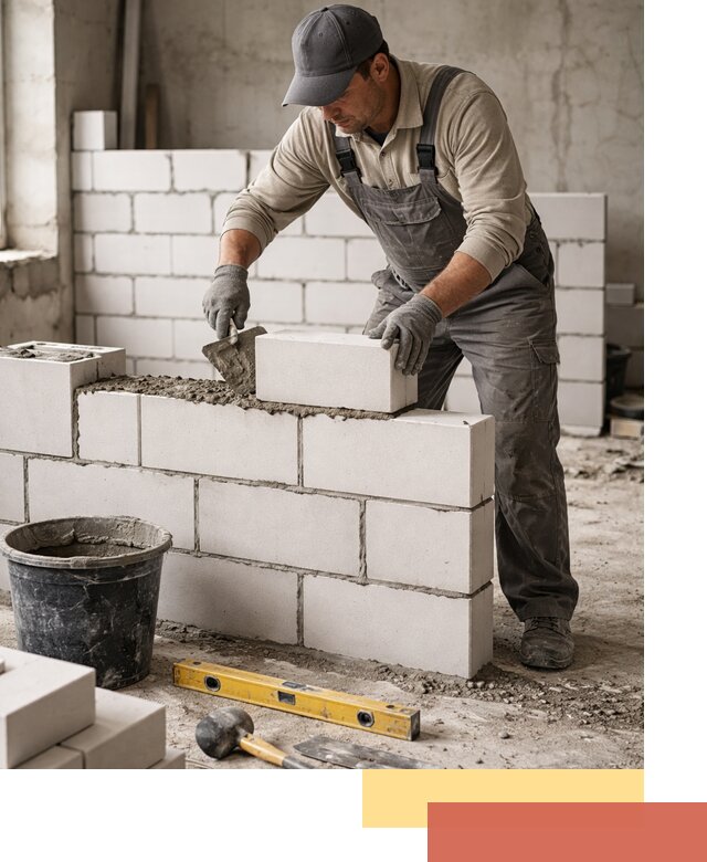 Кладка перегородок из силикатного блока в Луге