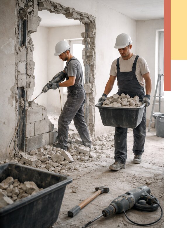 Демонтаж блоковых перегородок в Луге от 3866 руб. — быстро и недорого | ОТДЕЛОЧНИК-Лга