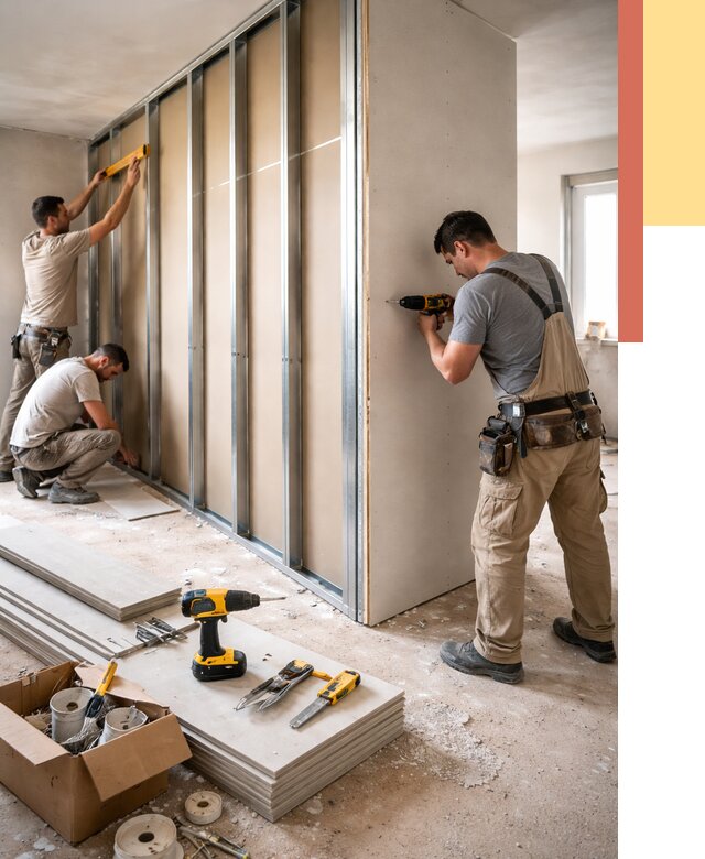 Монтаж однослойной перегородки из гипсокартона в Луге от 670 руб. | ОТДЕЛОЧНИК-Лга