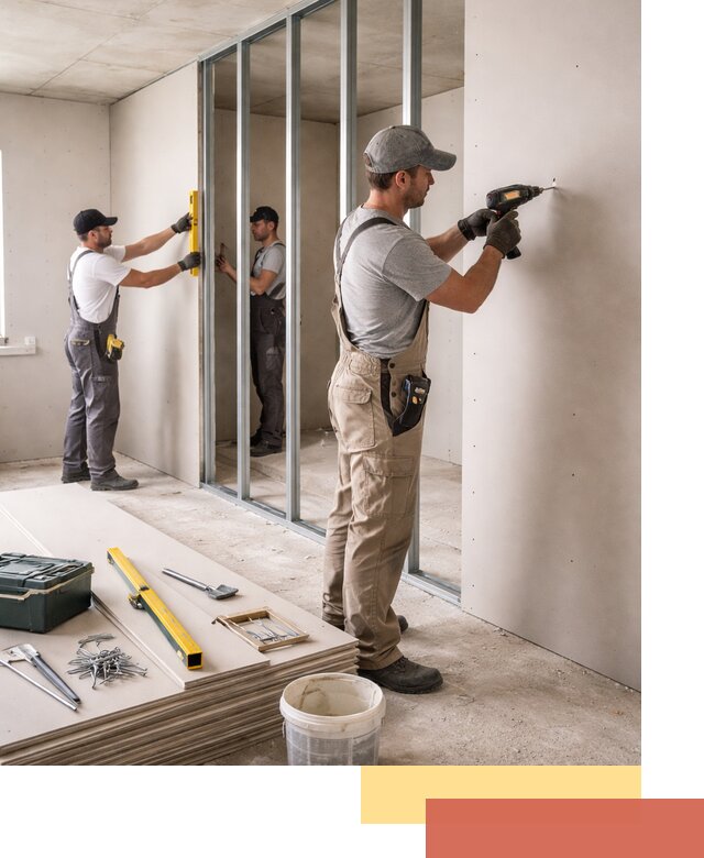 Однослойная перегородка из гипсокартона в Луге под ключ, монтаж и отделка