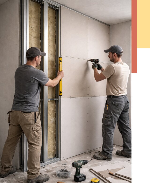 Монтаж двухслойной перегородки из гипсокартона в Луге от 1495 руб. | ОТДЕЛОЧНИК-Лга