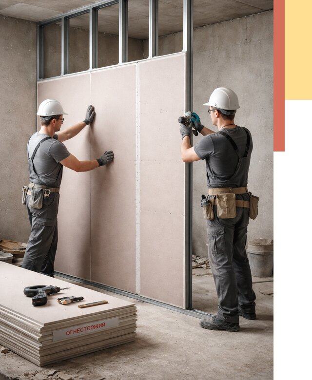 Перегородка из огнестойкого гипсокартона в Луге от 1907 руб. под ключ | ОТДЕЛОЧНИК-Лга