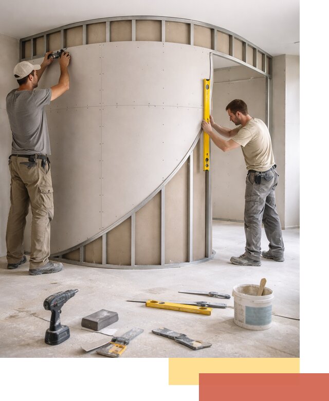 Радиусная перегородка из гипсокартона в Луге под ключ