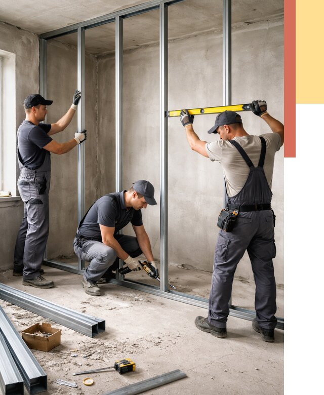 Монтаж каркаса перегородки из профиля в Луге от 773 руб. | ОТДЕЛОЧНИК-Лга