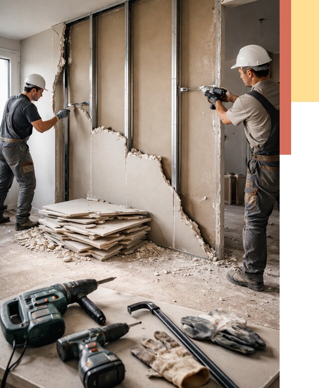 Демонтаж перегородки из гипсокартона в Луге от 1237 руб. быстро и недорого | ОТДЕЛОЧНИК-Лга