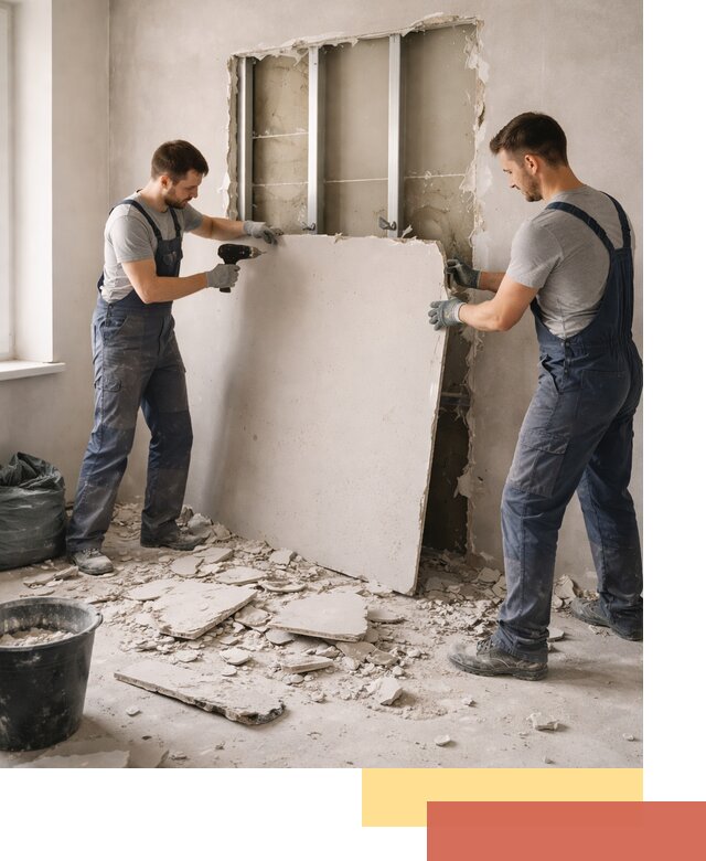 Демонтаж перегородки из гипсокартона в Луге быстрый и аккуратный