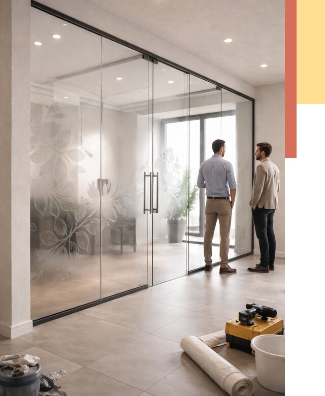 Стеклянные перегородки с рисунком в Луге от 12888 руб. монтаж и нанесение | ОТДЕЛОЧНИК-Лга