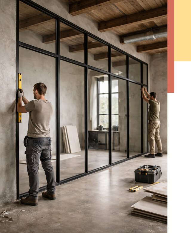 Стеклянные перегородки лофт в Луге от 10826 руб. под ключ | ОТДЕЛОЧНИК-Лга