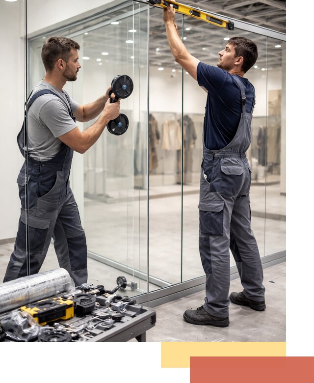 Стеклянные перегородки для магазинов в Луге — монтаж и установка