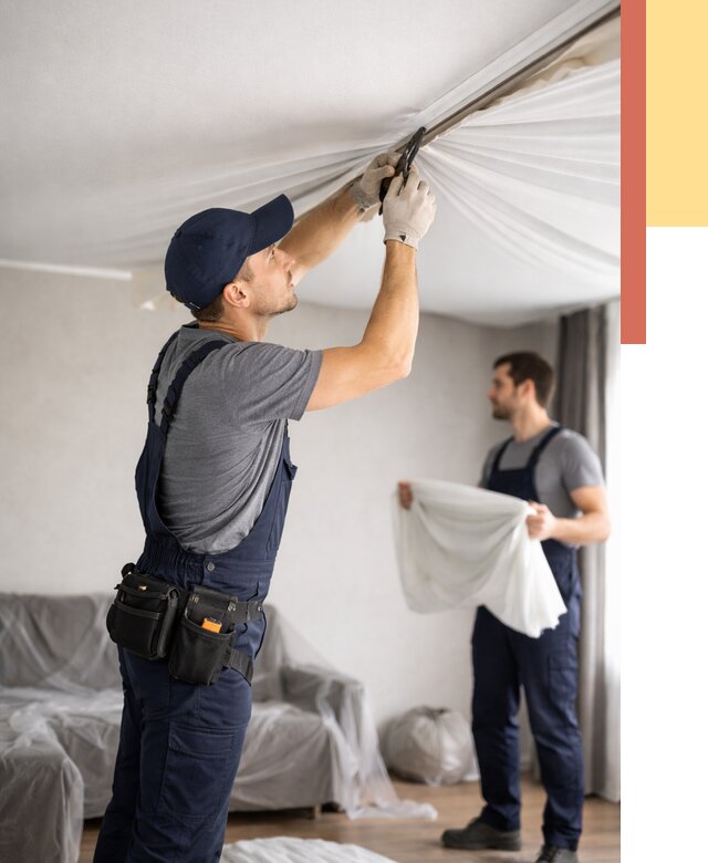 Демонтаж натяжного потолка в Луге от 4640 руб. — снятие и разбор под ключ | ОТДЕЛОЧНИК-Лга