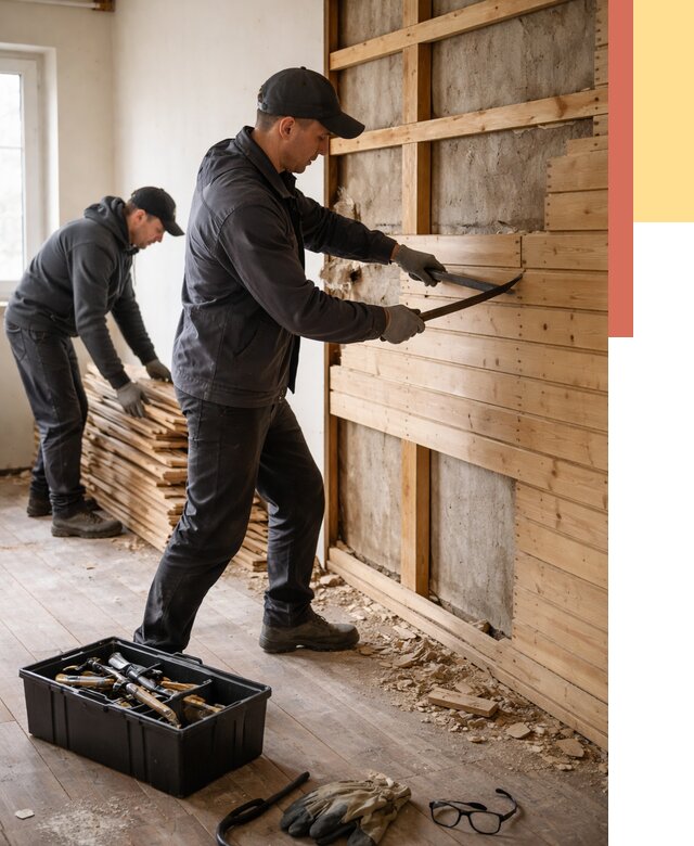 Демонтаж вагонки в Луге от 3918 руб/м2 — быстро и недорого | ОТДЕЛОЧНИК-Лга