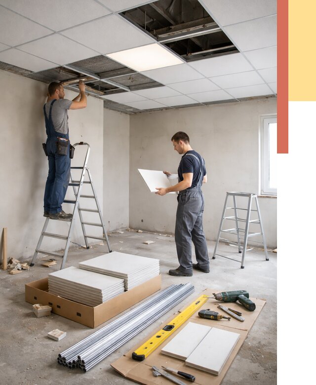 Монтаж потолка армстронг в Луге от 4640 руб/м2 — быстрая установка под ключ | ОТДЕЛОЧНИК-Лга