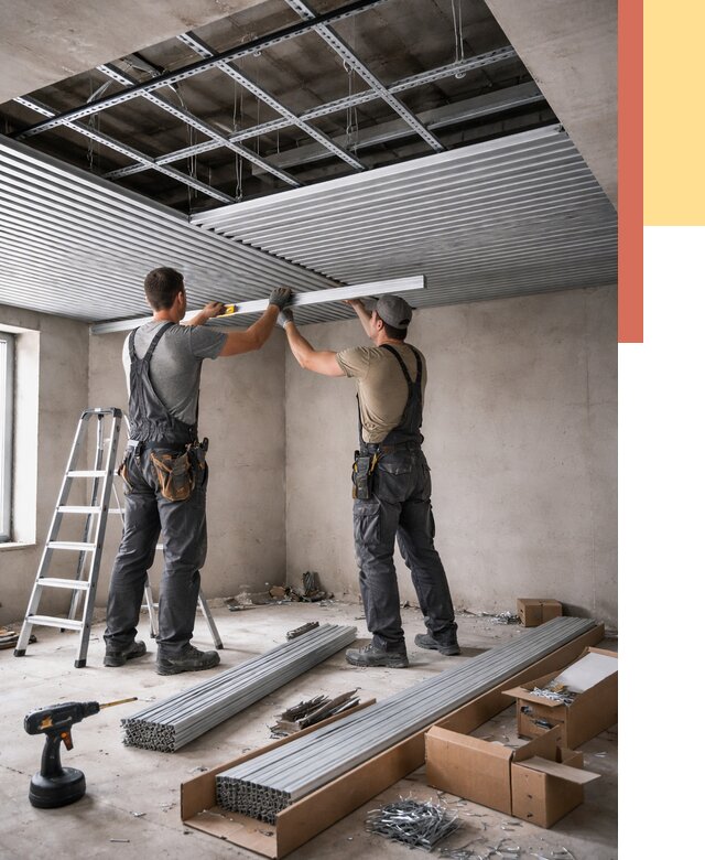 Монтаж реечного потолка в Луге от 4640 руб. под ключ | ОТДЕЛОЧНИК-Лга