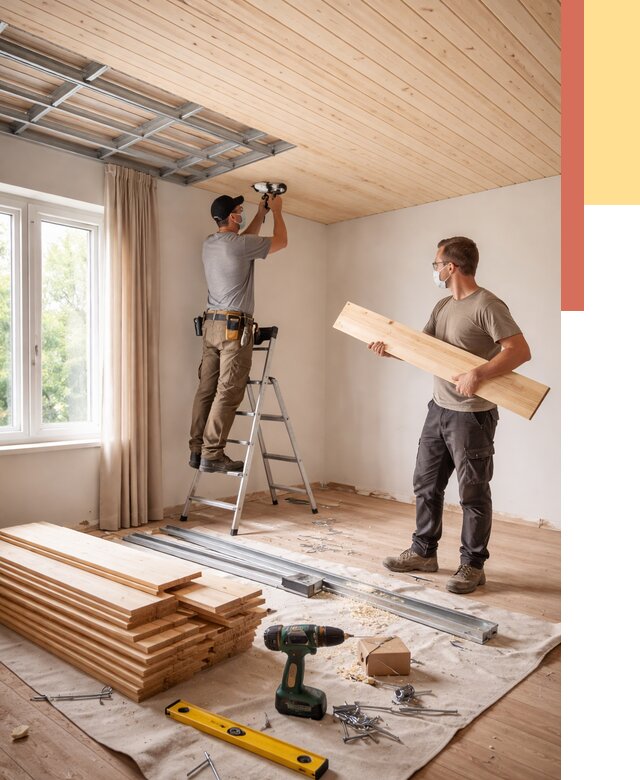 Монтаж потолка из вагонки в Луге от 6702 руб. | Быстро и недорого — ОТДЕЛОЧНИК-Лга