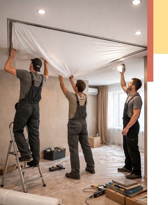 Монтаж ПВХ натяжного потолка в Луге от 3609 руб. под ключ | ОТДЕЛОЧНИК-Лга