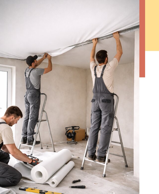 Монтаж тканевого натяжного потолка в Луге от 3609 руб. под ключ | ОТДЕЛОЧНИК-Лга