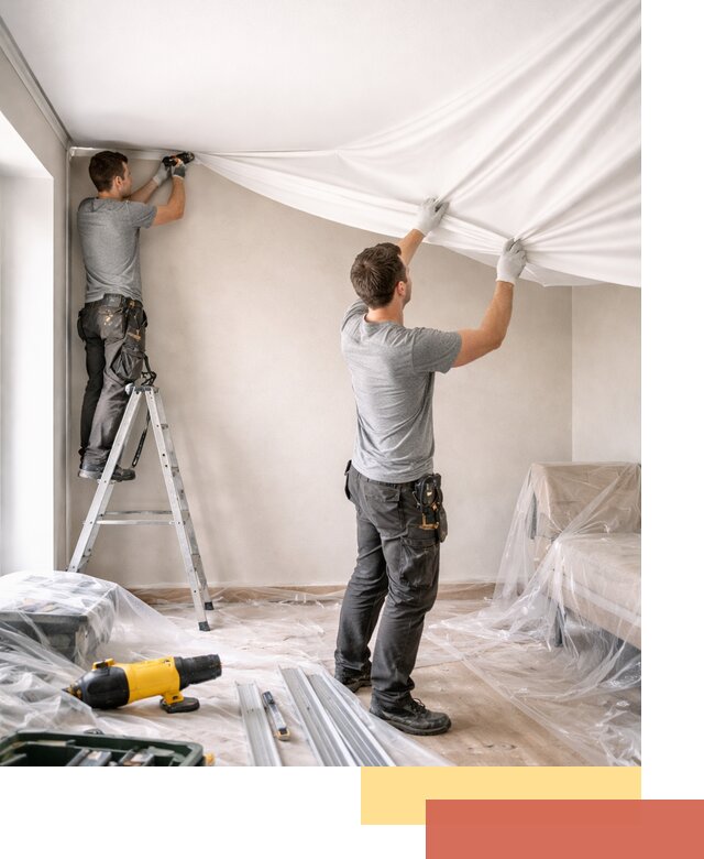 Монтаж тканевого натяжного потолка в Луге недорого и быстро