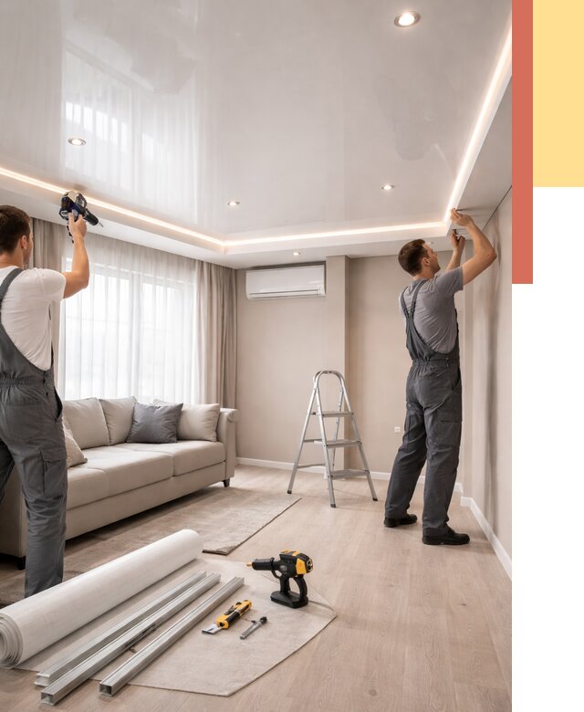 Монтаж глянцевого натяжного потолка в Луге от 773 руб. под ключ | ОТДЕЛОЧНИК-Лга