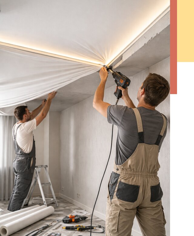 Монтаж натяжного потолка с подсветкой в Луге от 979 руб. | ОТДЕЛОЧНИК-Лга