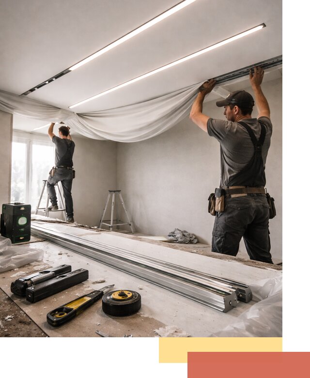 Монтаж натяжных потолков со световыми линиями в Луге