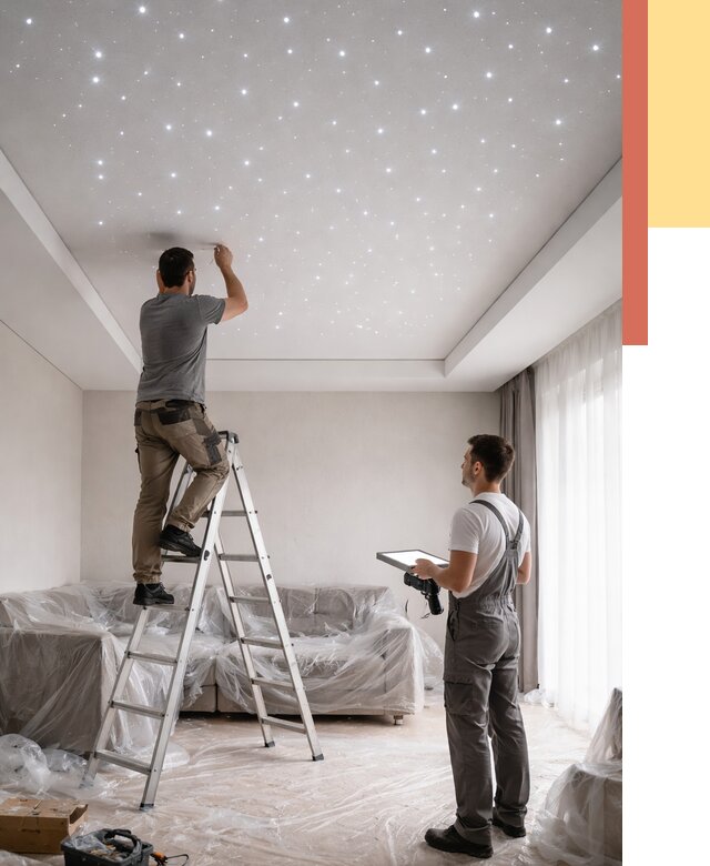 Монтаж натяжного потолка «звездное небо» в Луге от 6702 руб. | ОТДЕЛОЧНИК-Лга