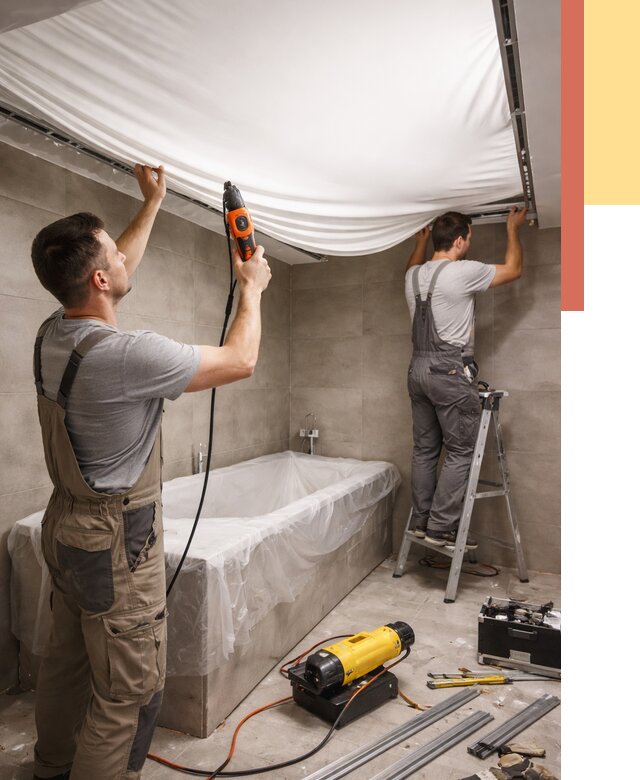 Монтаж натяжного потолка в ванной в Луге от 1237 руб. под ключ | ОТДЕЛОЧНИК-Лга