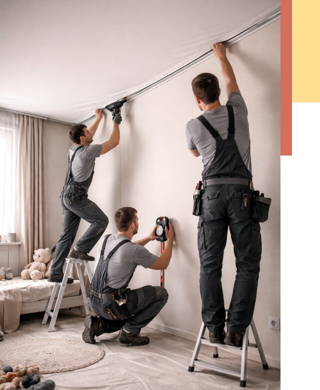 Монтаж натяжного потолка в детской в Луге от 3609 руб. — быстро и недорого | ОТДЕЛОЧНИК-Лга