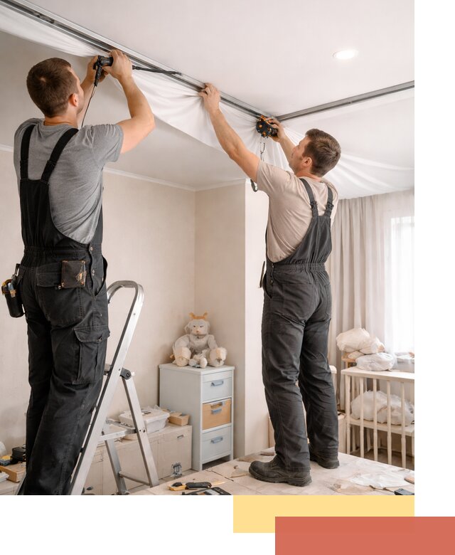 Монтаж натяжного потолка в детской комнате в Луге