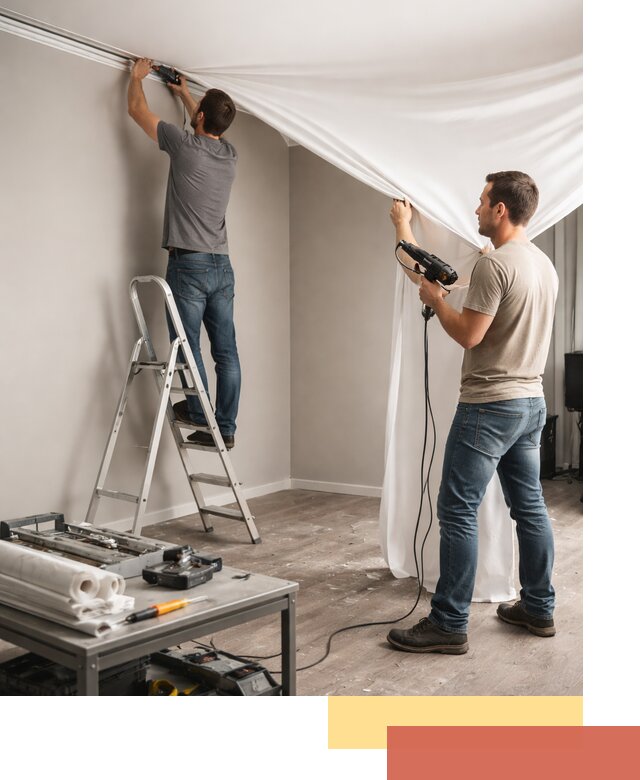 Монтаж натяжного потолка в студии в Луге