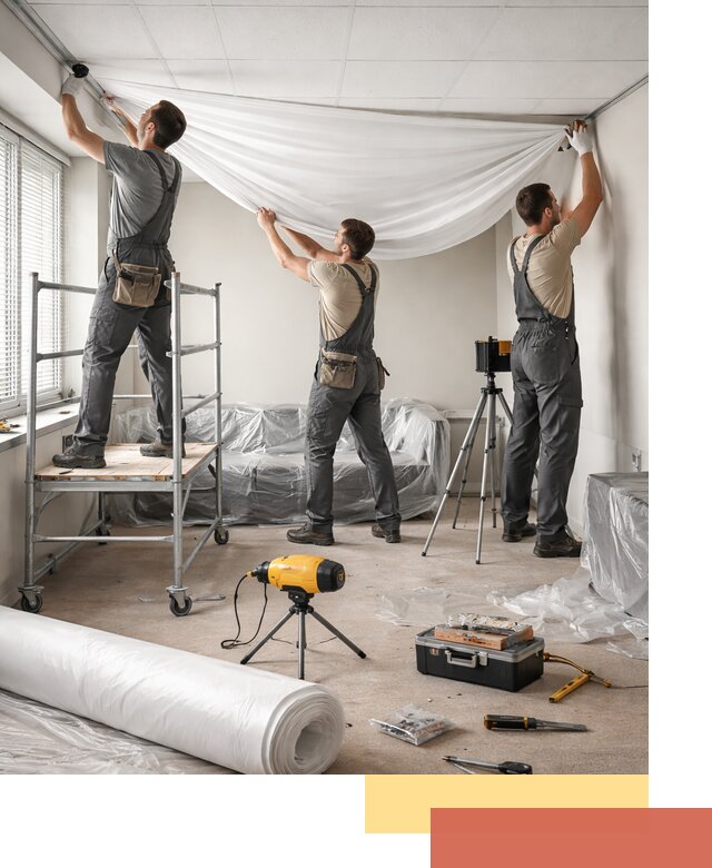 Монтаж натяжного потолка в офисе в Луге