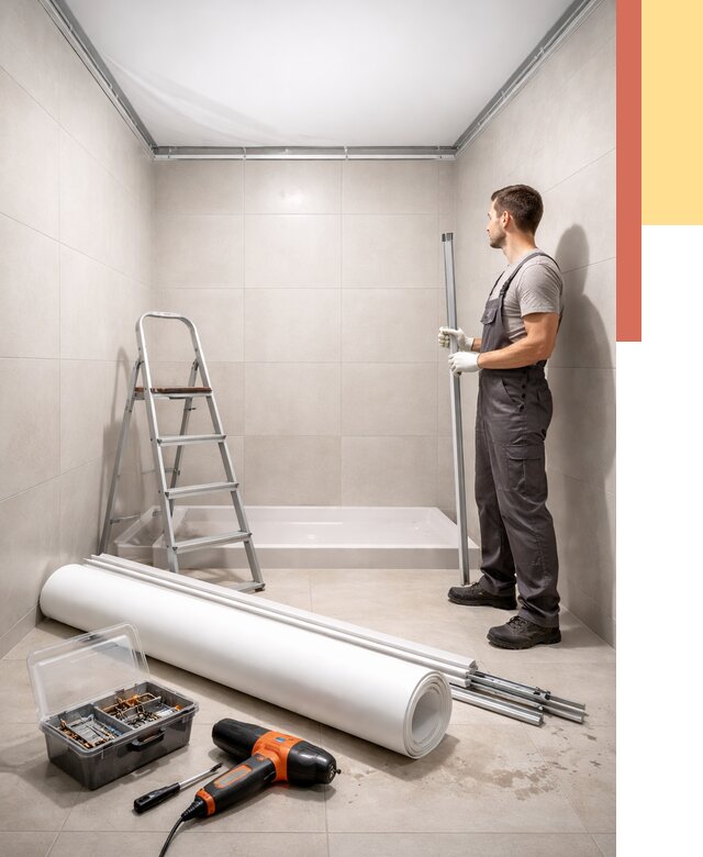 Монтаж натяжного потолка в санузле в Луге от 1907 руб. — ОТДЕЛОЧНИК-Лга