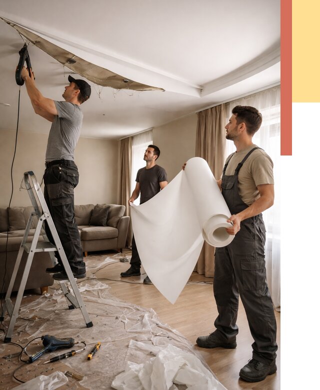 Замена полотна натяжного потолка в Луге от 9795 руб. быстро и недорого | ОТДЕЛОЧНИК-Лга