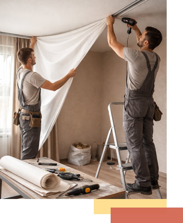 Замена полотна натяжного потолка в Луге быстро и качественно