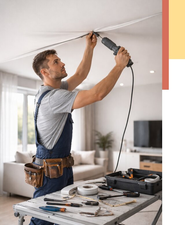 Ремонт натяжных потолков в Луге от 9795 руб. под ключ — ОТДЕЛОЧНИК-Лга