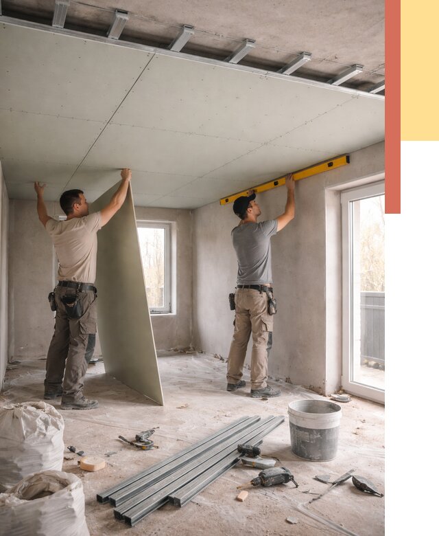 Одноуровневый потолок из гипсокартона в Луге от 773 руб. — монтаж под ключ | ОТДЕЛОЧНИК-Лга